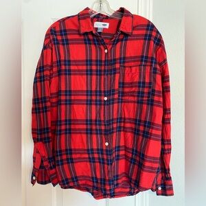 Old Navy Women’s Flannel Button Down Shirt Top Red Boyfriend Fit Small S